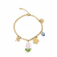 18K Gold Plated Floral Charm Bracelet - RACHIVA