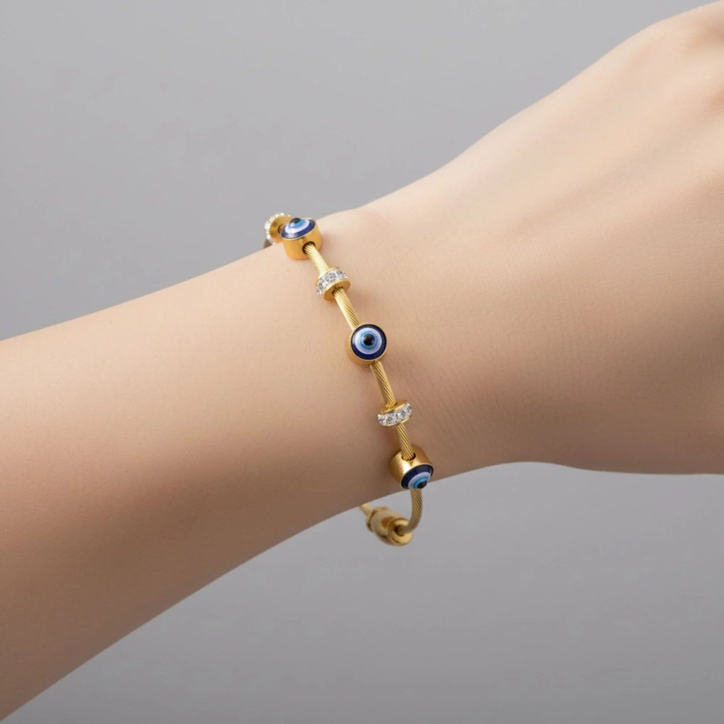 18K Gold Plated Evil Eye Cable Bracelet - RACHIVA