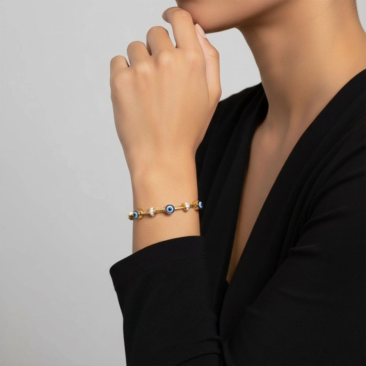 18K Gold Plated Evil Eye Cable Bracelet - RACHIVA