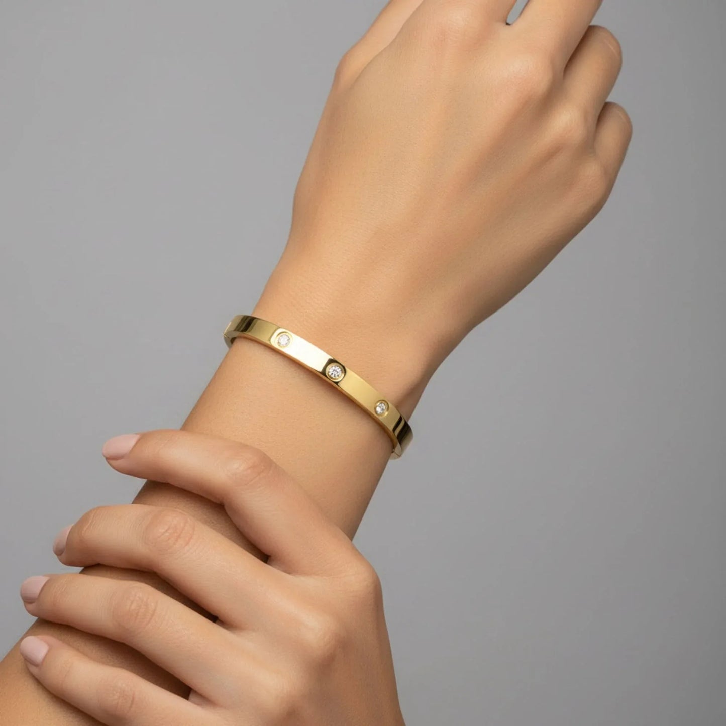 18K Gold Plated Bezel CZ Bangle Bracelet - RACHIVA