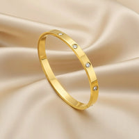 18K Gold Plated Bezel CZ Bangle Bracelet - RACHIVA
