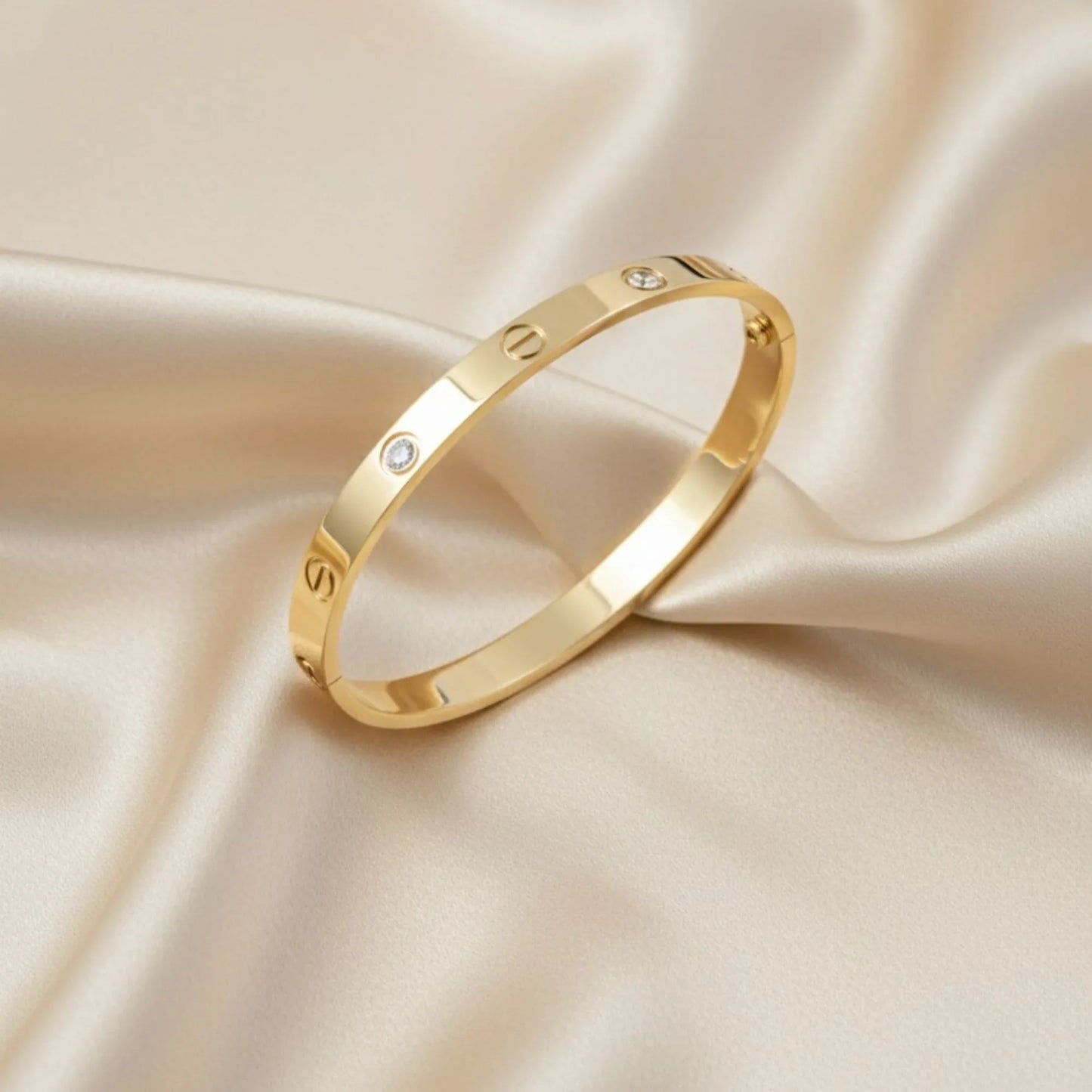 18K Gold Plated Screw Motif CZ Bangle Bracelet - RACHIVA