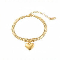 18K Gold Plated Heart Charm Double Chain Bracelet - RACHIVA