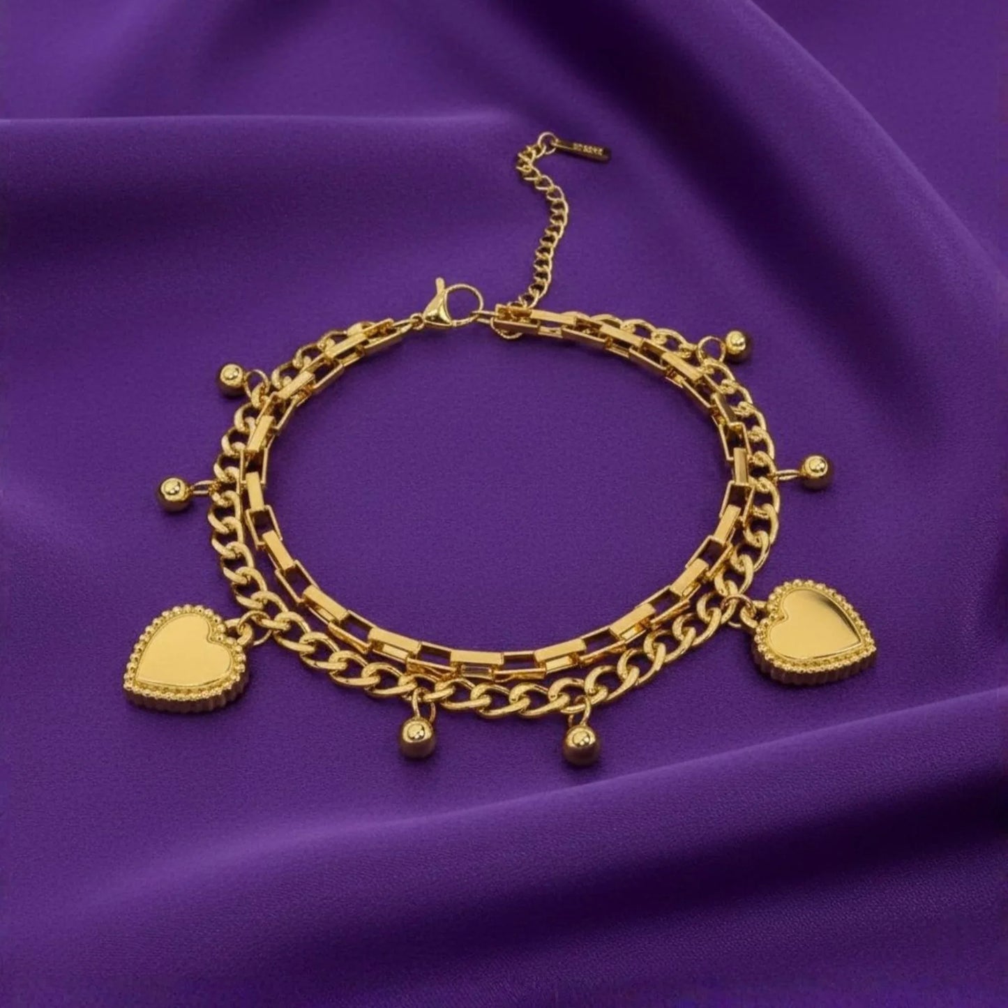 18K Gold Plated Chunky Heart Charm Bracelet - RACHIVA