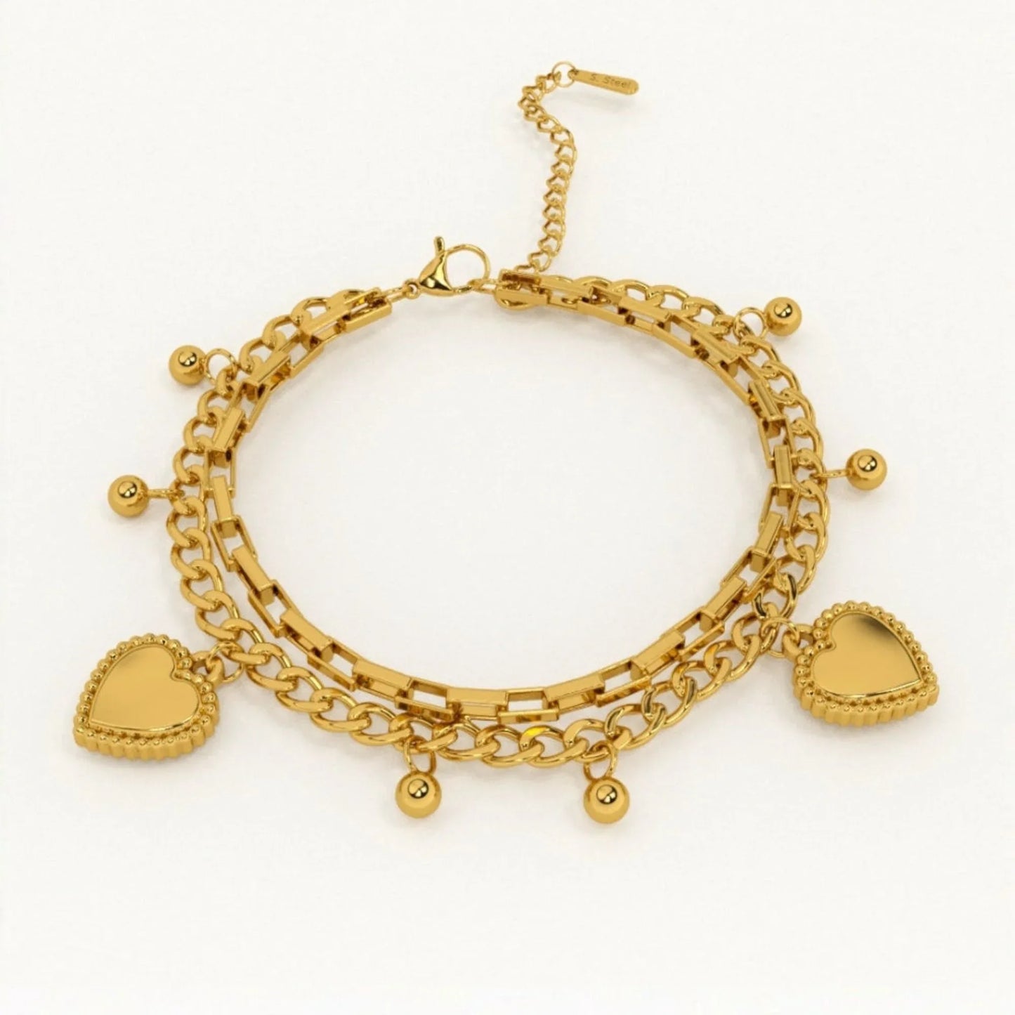 18K Gold Plated Chunky Heart Charm Bracelet - RACHIVA