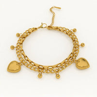 18K Gold Plated Chunky Heart Charm Bracelet - RACHIVA