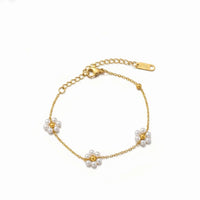 18K Gold Plated Triple Pearl Floral Bracelet - RACHIVA