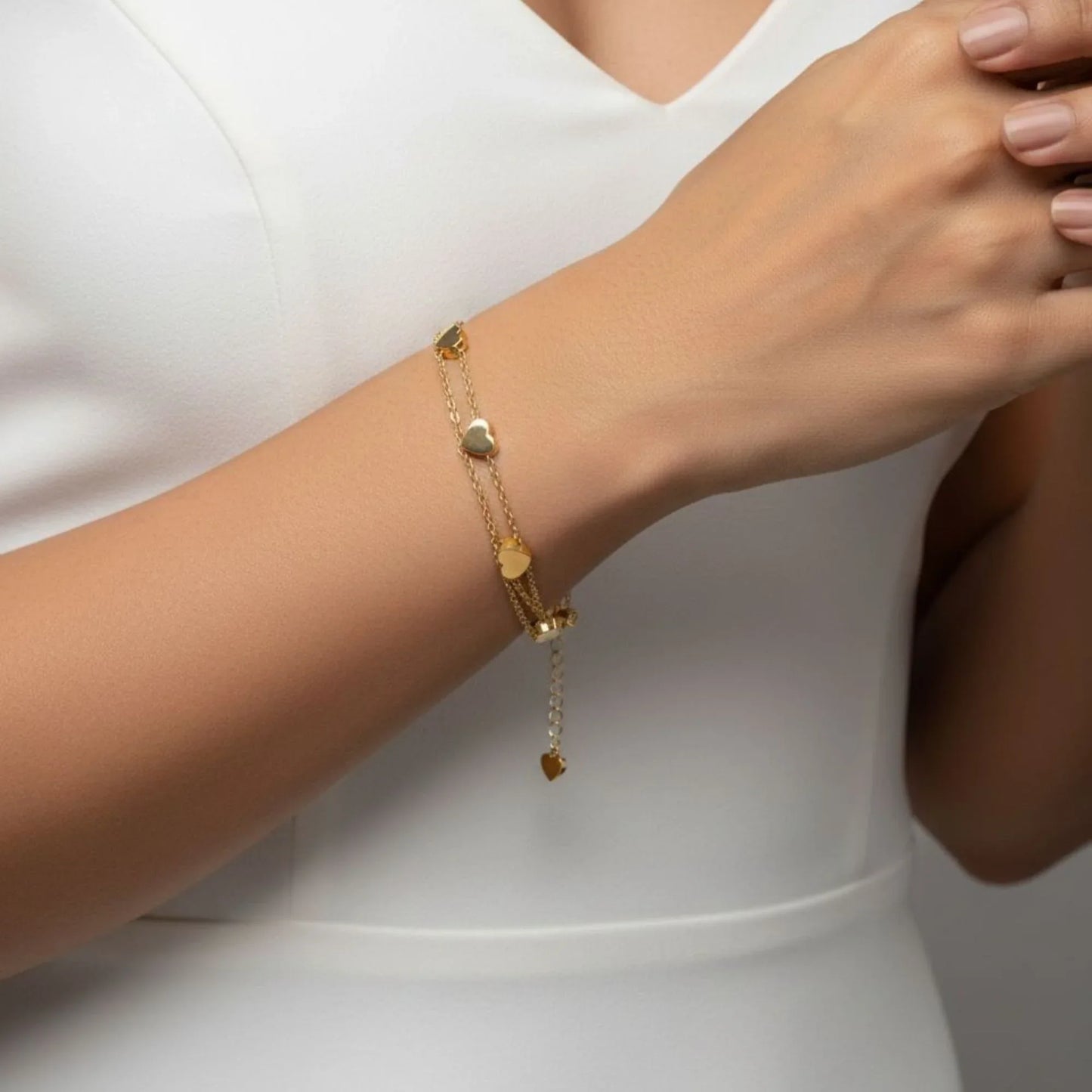 18K Gold Plated Multi Heart Chain Bracelet - RACHIVA