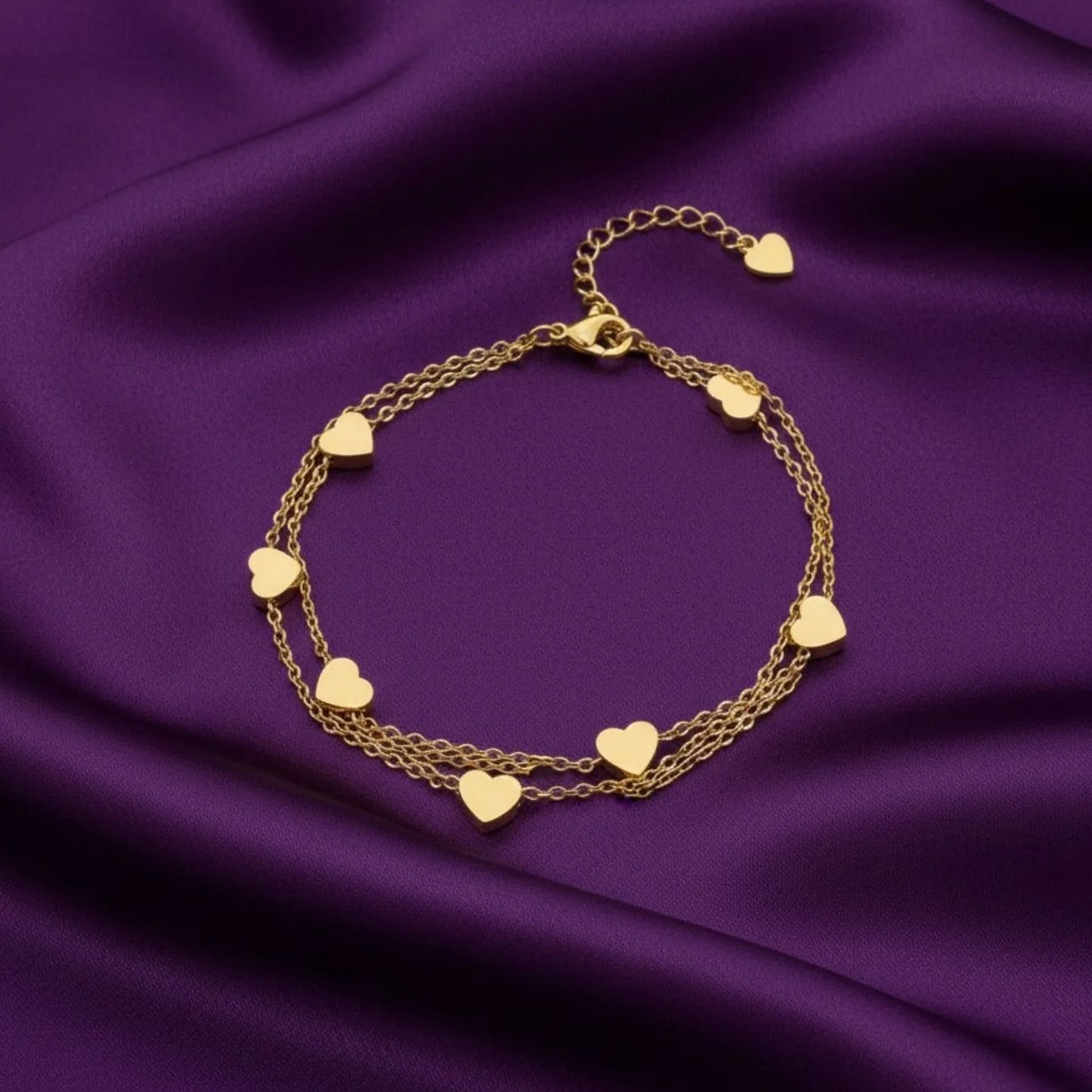18K Gold Plated Multi Heart Chain Bracelet - RACHIVA