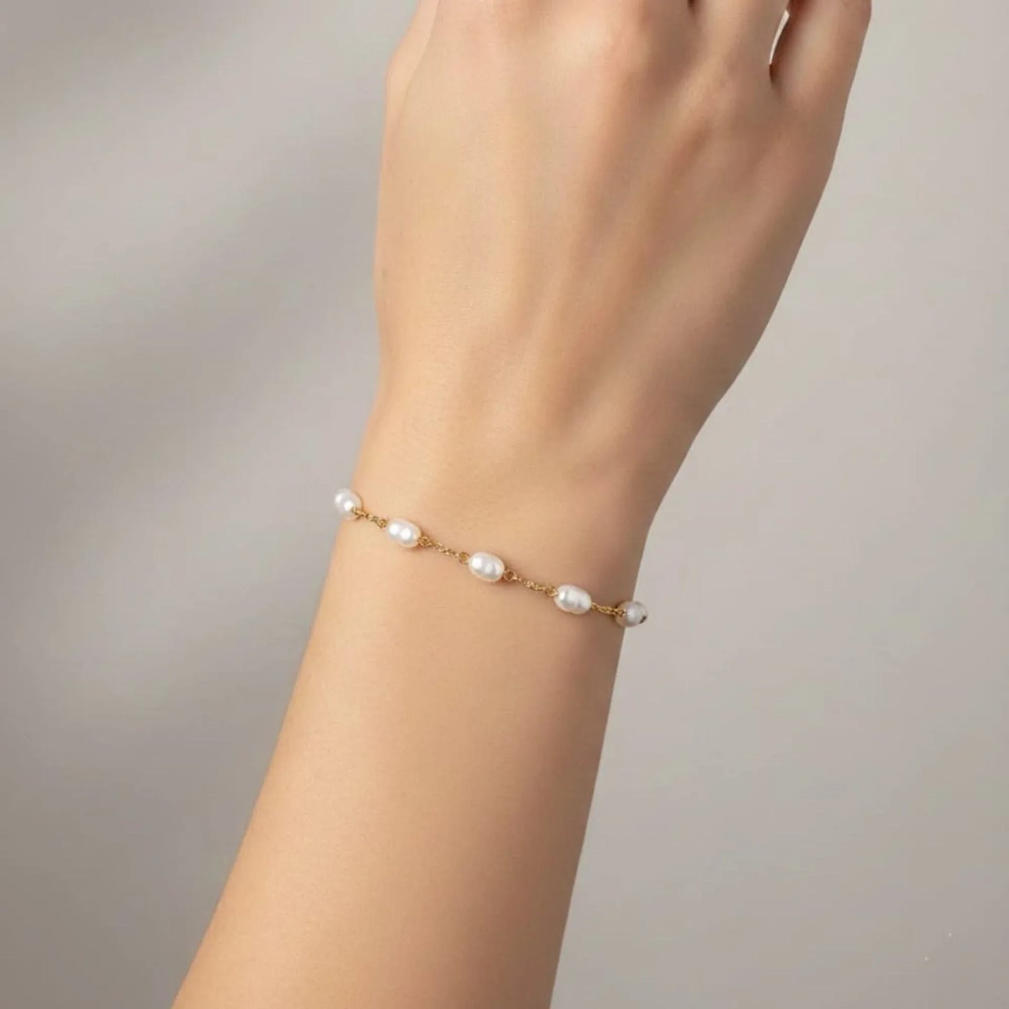 18K Gold Plated Pearl Link Chain Bracelet - RACHIVA