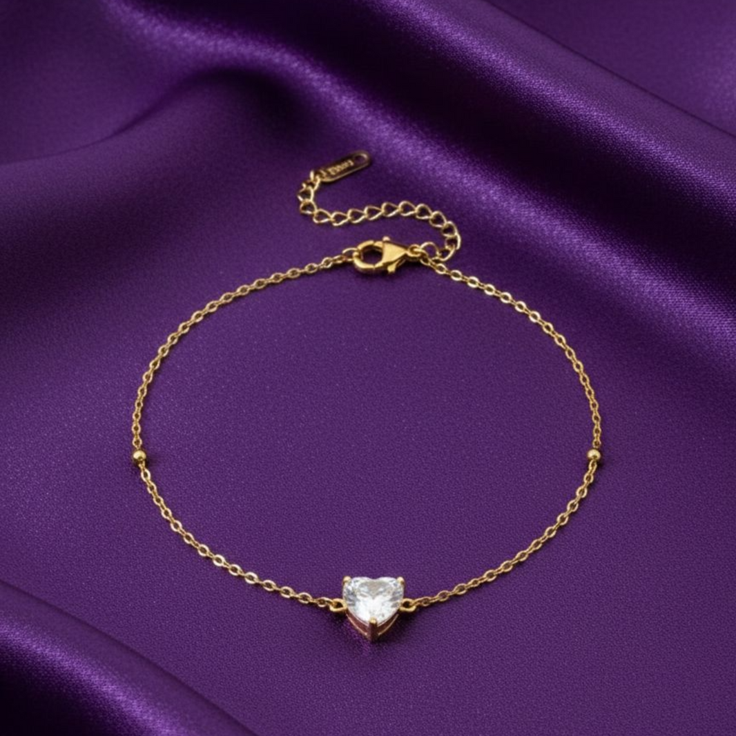 18K Gold Plated Heart Zircon Solitaire Bracelet