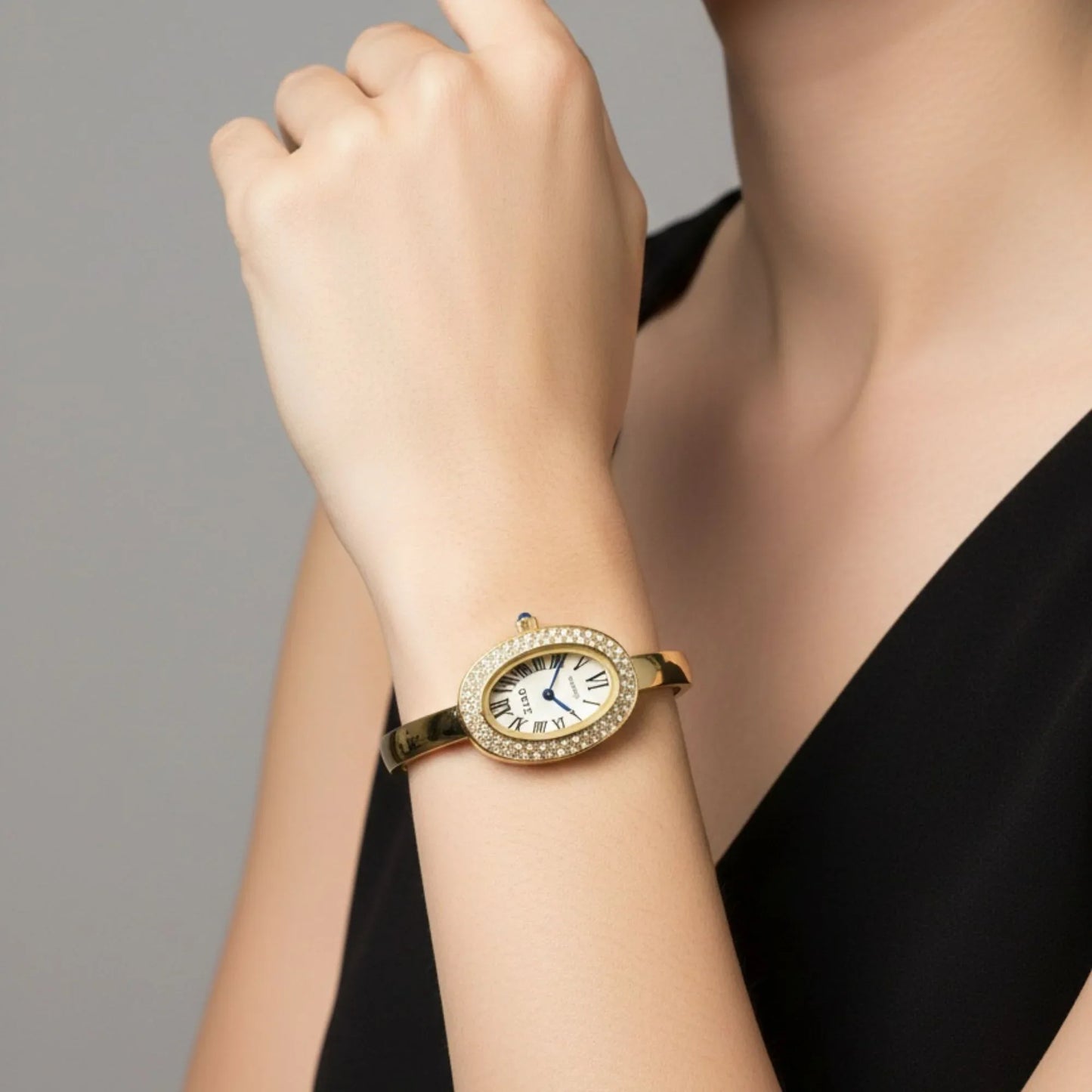 18K Gold Plated Oval Zircon Bangle Watch - RACHIVA