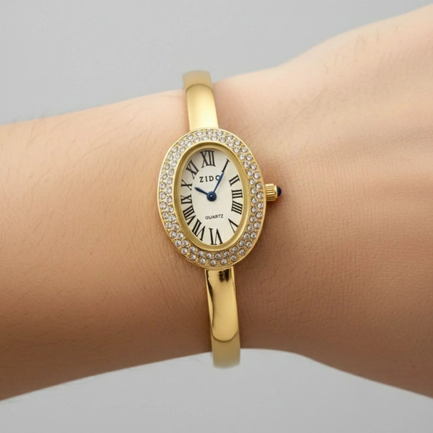 18K Gold Plated Oval Zircon Bangle Watch - RACHIVA
