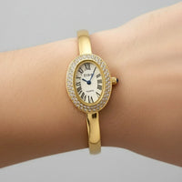 18K Gold Plated Oval Zircon Bangle Watch - RACHIVA