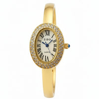 18K Gold Plated Oval Zircon Bangle Watch - RACHIVA