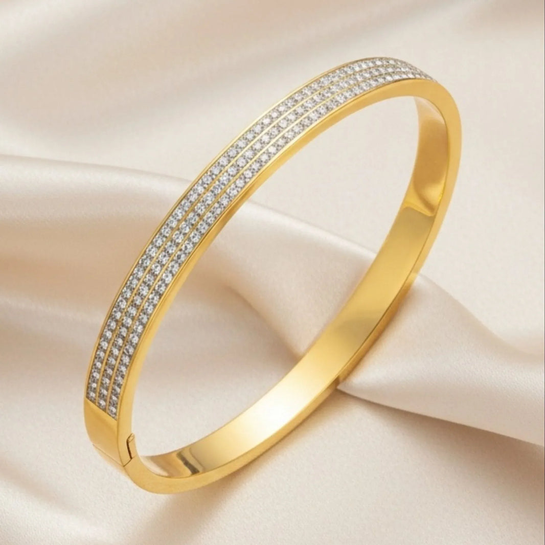 18K Gold Plated Triple Row Zircon Sleek Bangle - RACHIVA