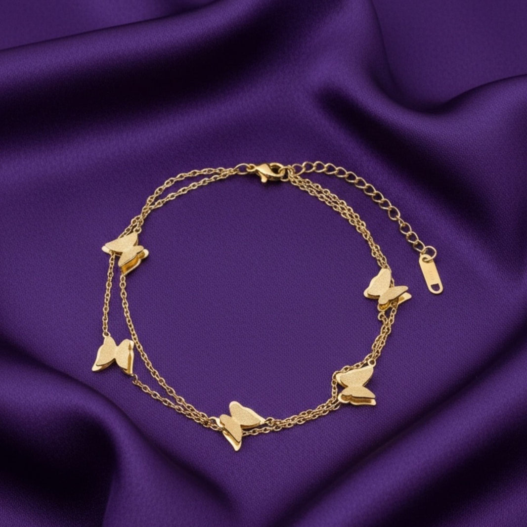 18K Gold Plated Butterfly Charm Layered Bracelet