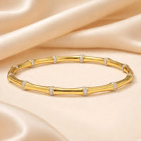 18K Gold Plated Bamboo Style Zircon Accent Bangle - RACHIVA