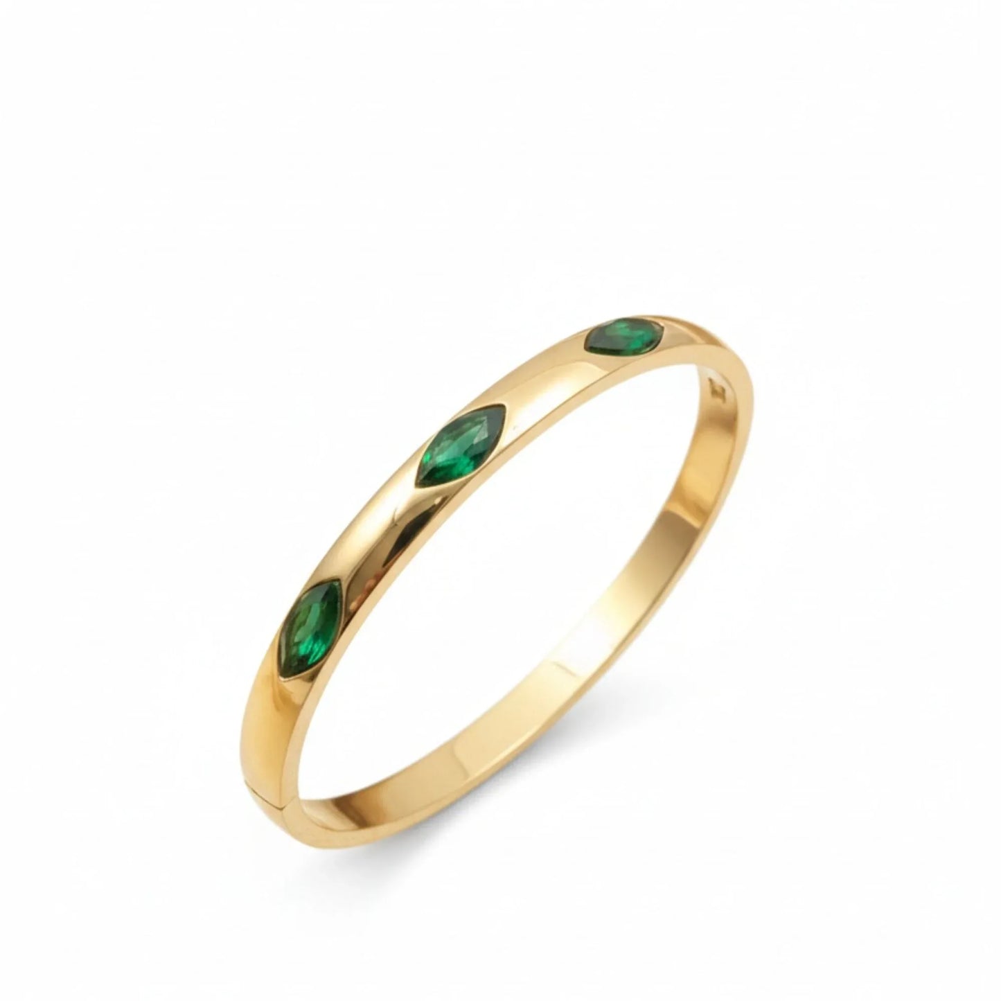 18K Gold Plated Dome Bangle with Emerald Green Marquise CZ - RACHIVA