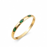 18K Gold Plated Dome Bangle with Emerald Green Marquise CZ - RACHIVA