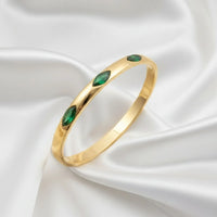 18K Gold Plated Dome Bangle with Emerald Green Marquise CZ - RACHIVA
