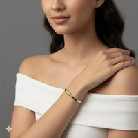 18K Gold Plated Dome Bangle with Emerald Green Marquise CZ - RACHIVA