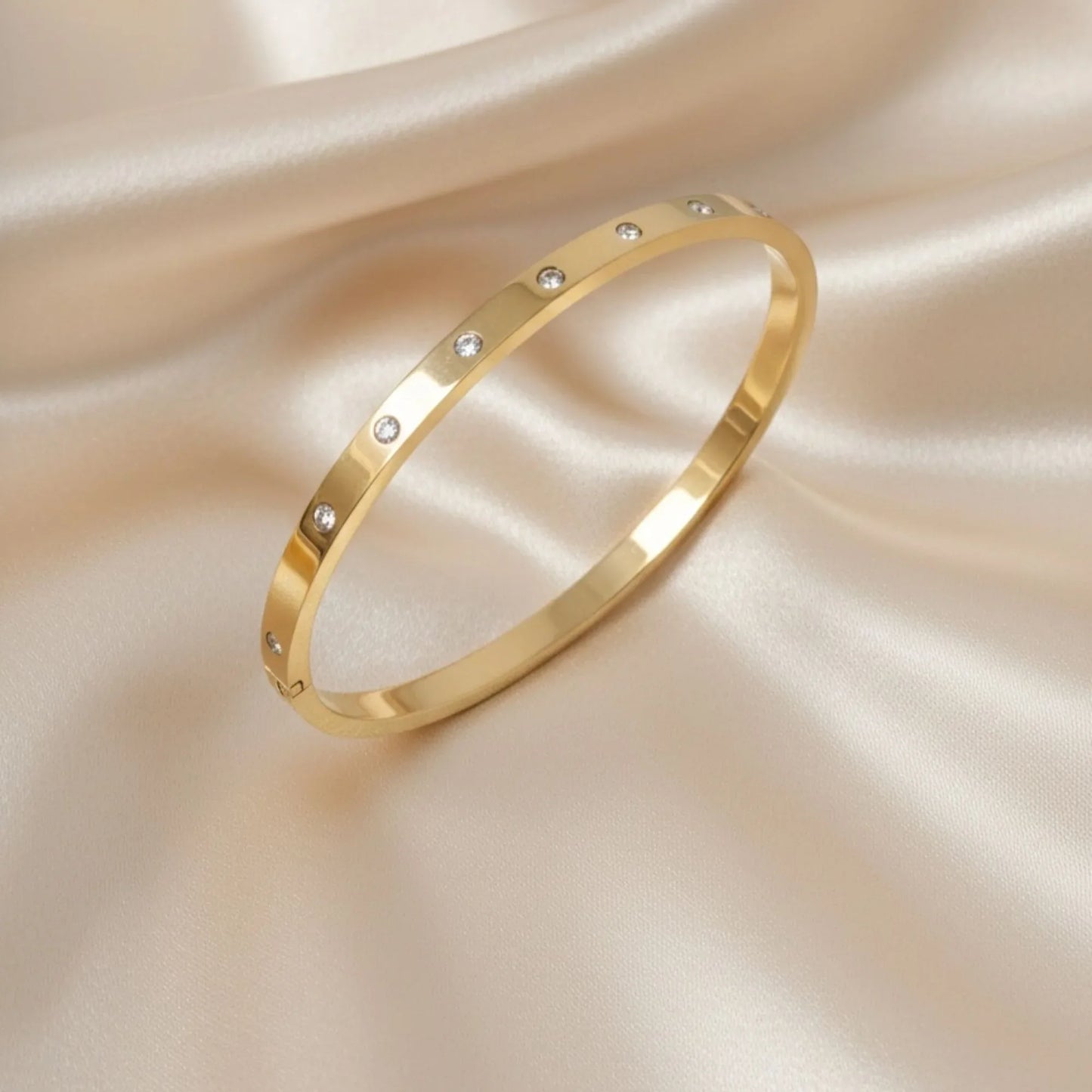 18K Gold Plated Flat Bangle with Scattered CZ Studs - RACHIVA