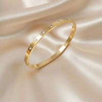 18K Gold Plated Flat Bangle with Scattered CZ Studs - RACHIVA