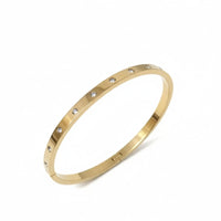18K Gold Plated Flat Bangle with Scattered CZ Studs - RACHIVA