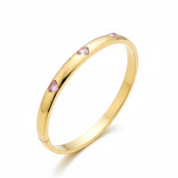 18K Gold Plated Dome Bangle with Pink Heart CZ Stones - RACHIVA