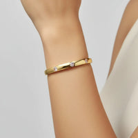 18K Gold Plated Dome Bangle with Pink Heart CZ Stones - RACHIVA