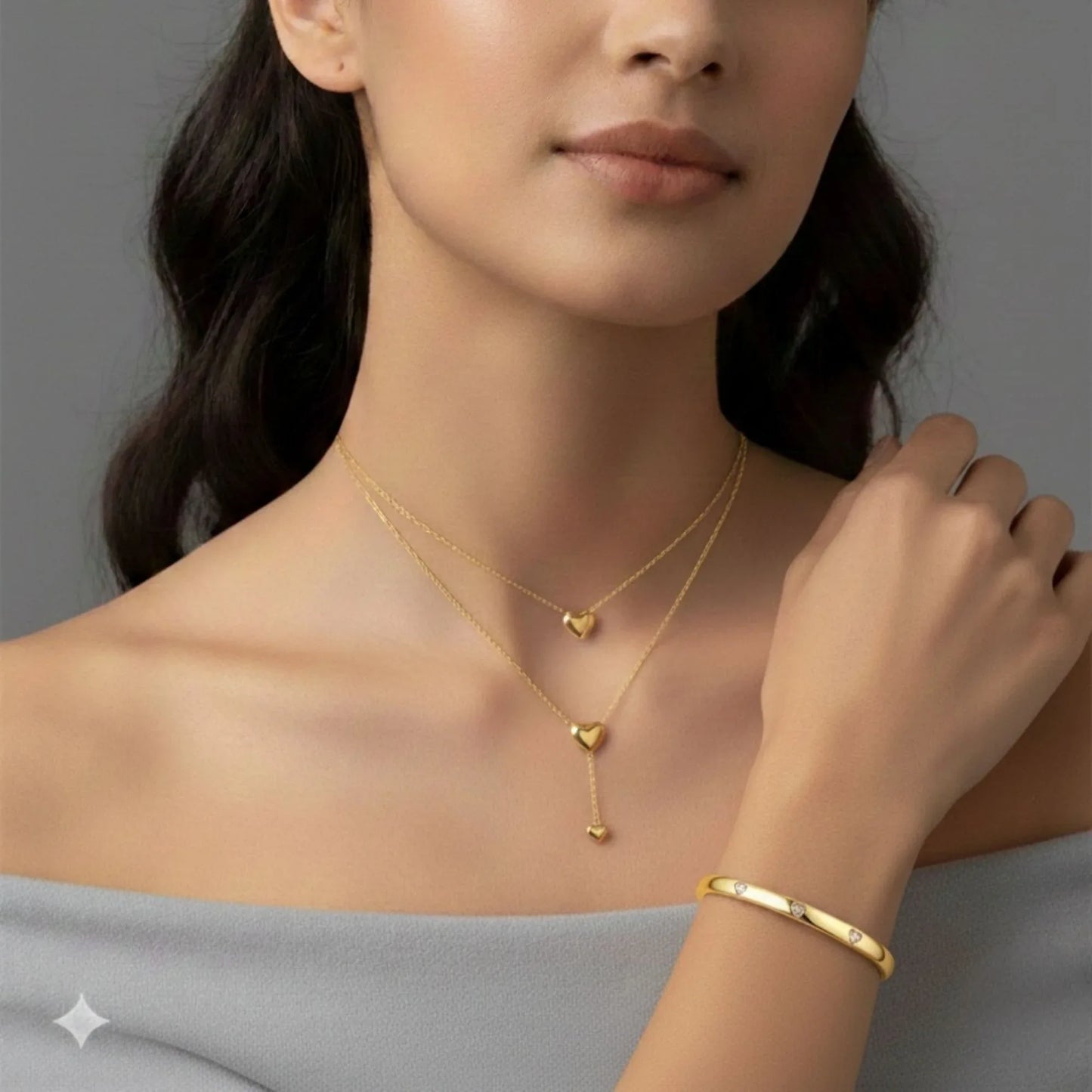 18K Gold Plated Dome Bangle with Pink Heart CZ Stones - RACHIVA