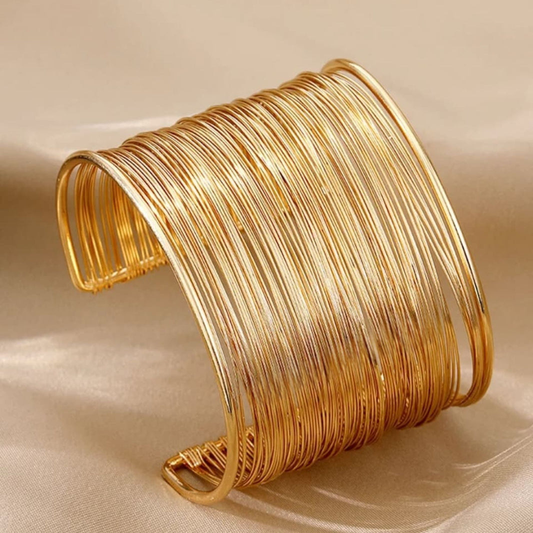 18K Gold Plated Multi-Wire Open Cuff Bangle Bracelet