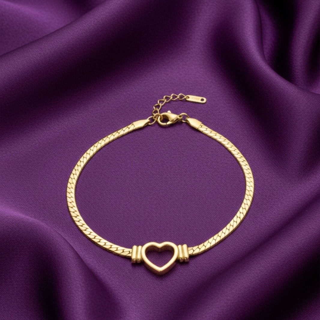 18K Gold Plated Open Heart Snake Chain Bracelet