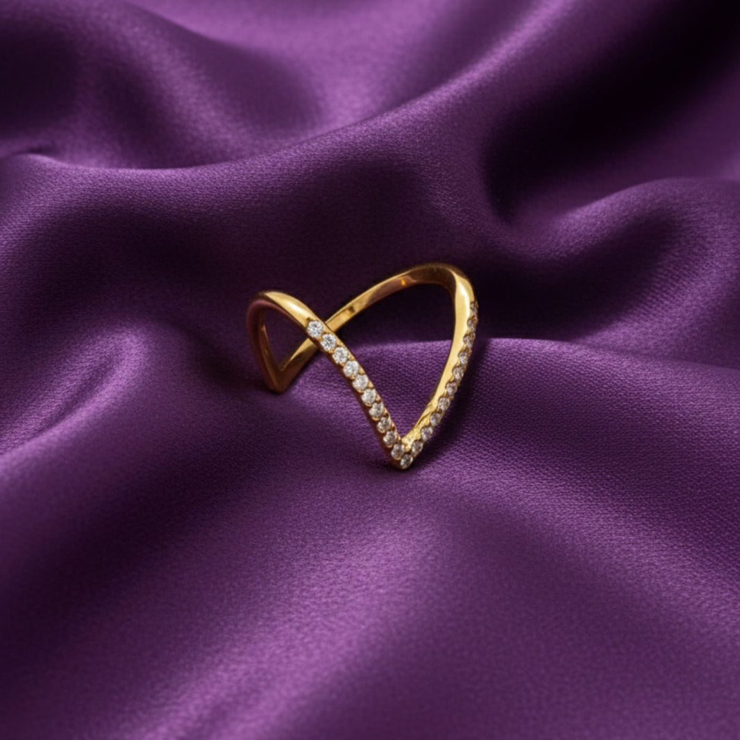 18K Gold Plated V-Shaped Zircon Ring