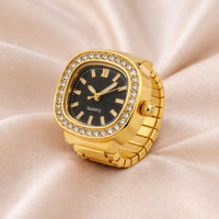 18K Gold Plated Zircon Black Dial Ring Watch