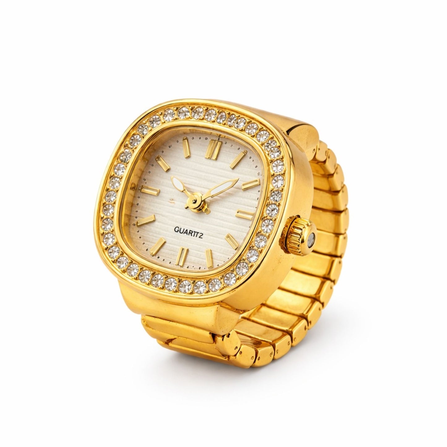 18K Gold Plated Zircon Square Dial Ring Watch