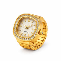 18K Gold Plated Zircon Square Dial Ring Watch