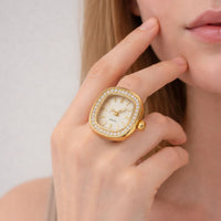 18K Gold Plated Zircon Square Dial Ring Watch