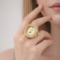 18K Gold Plated Zircon Studded Square Ring Watch