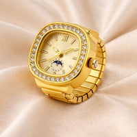 18K Gold Plated Zircon Studded Square Ring Watch