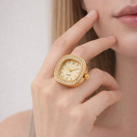 18K Gold Plated Zircon Bezel Square Ring Watch