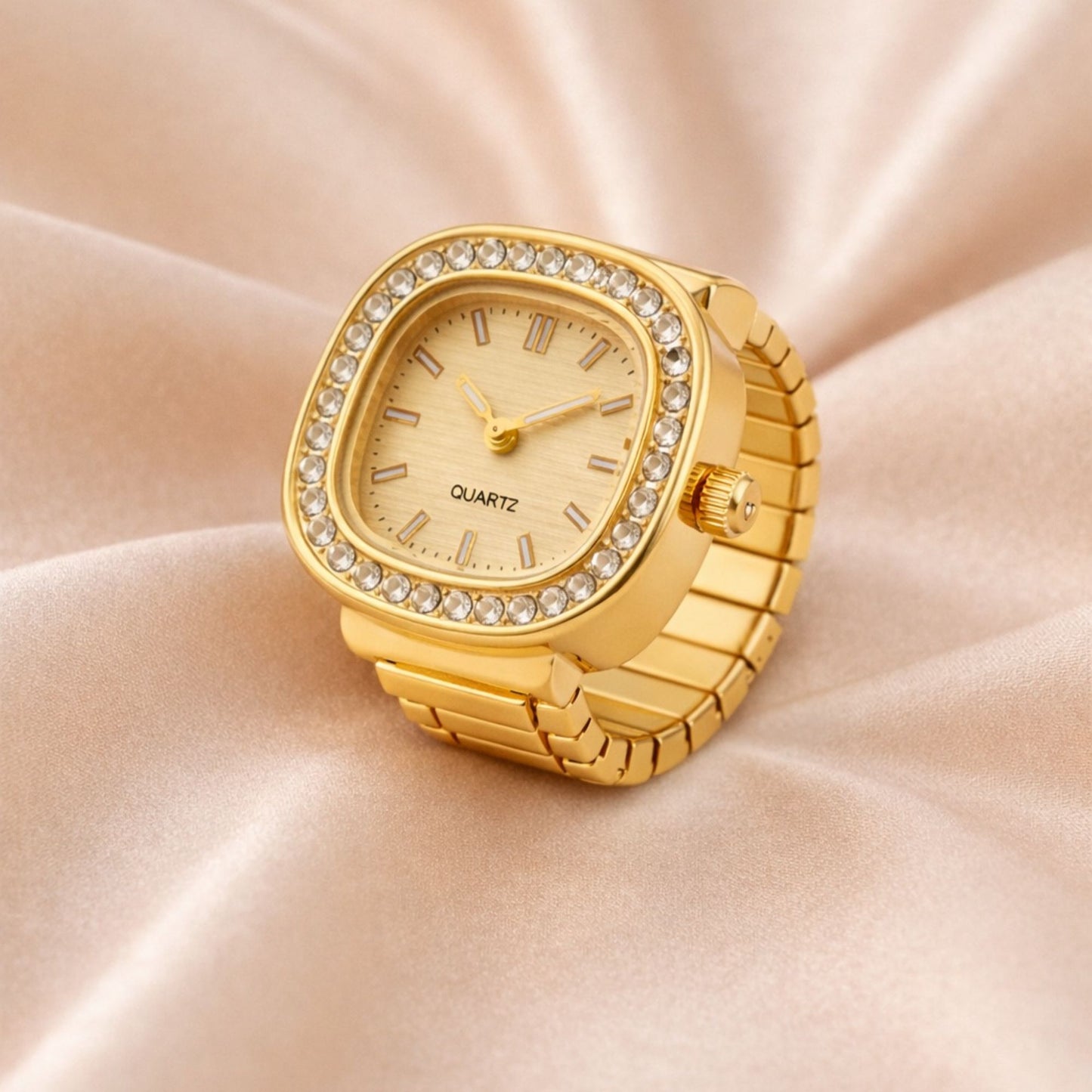 18K Gold Plated Zircon Bezel Square Ring Watch