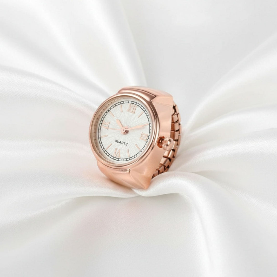 18K Quartz Finger Ring Watch - Rose Gold (Roman Numeral Dial)