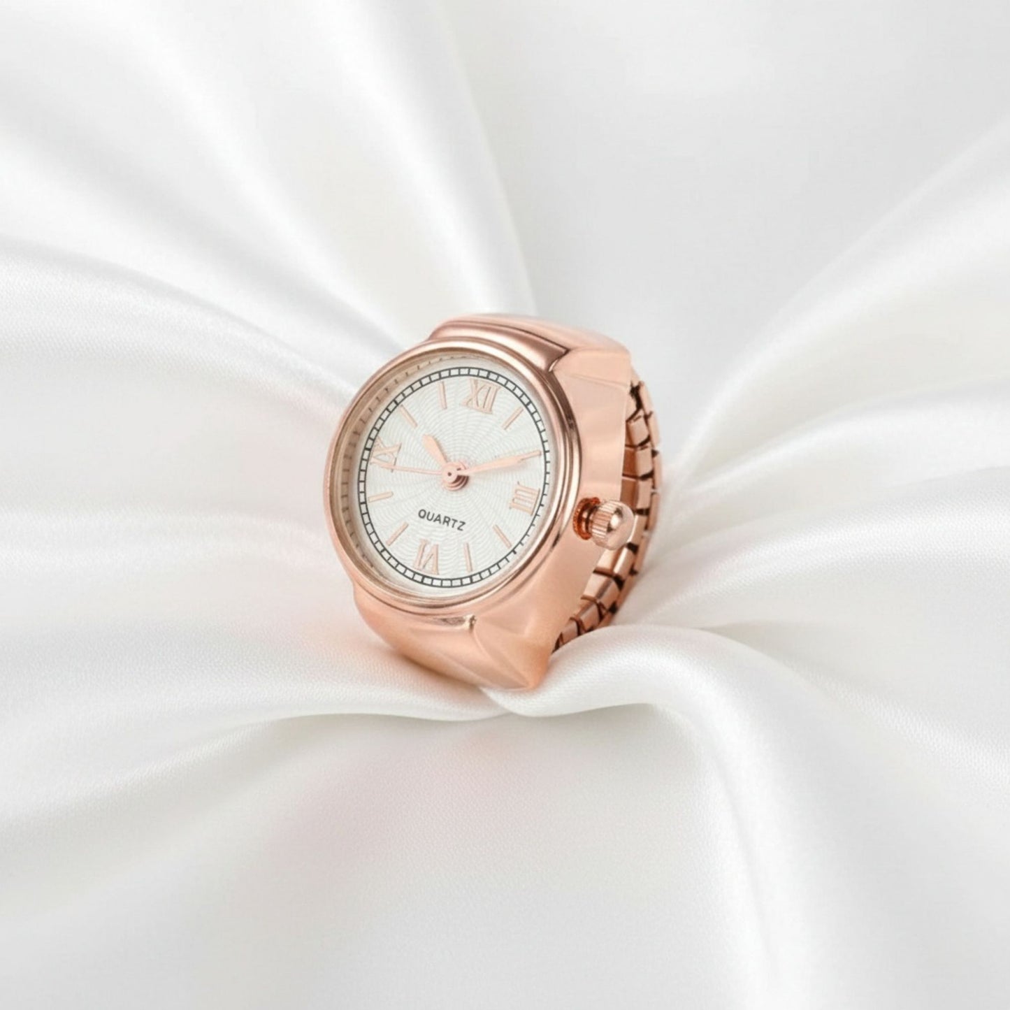 18K Quartz Finger Ring Watch - Rose Gold (Roman Numeral Dial)