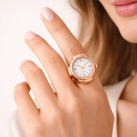 18K Quartz Finger Ring Watch - Rose Gold (Roman Numeral Dial)