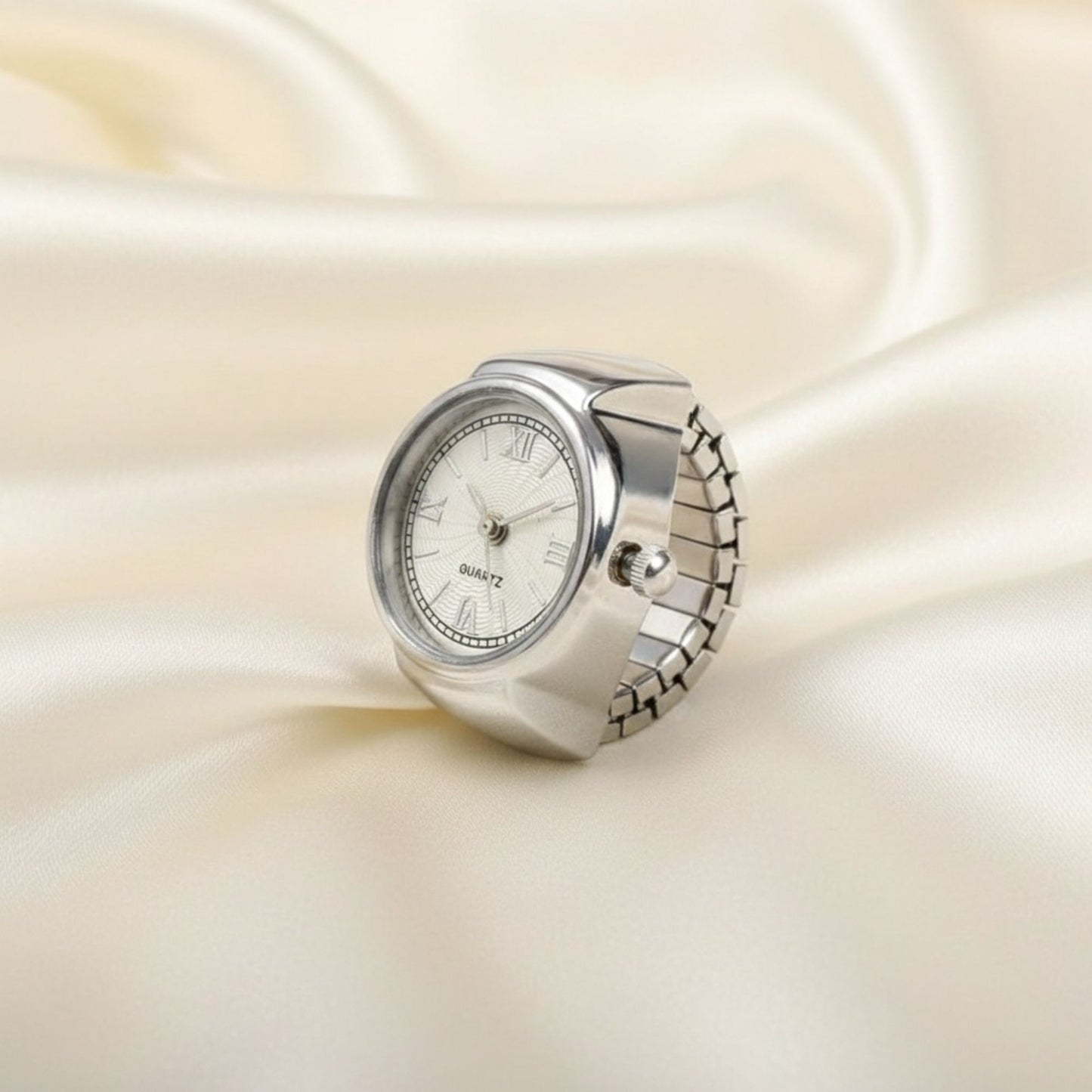 18K Quartz Finger Ring Watch - Silver (Roman Numeral Dial)