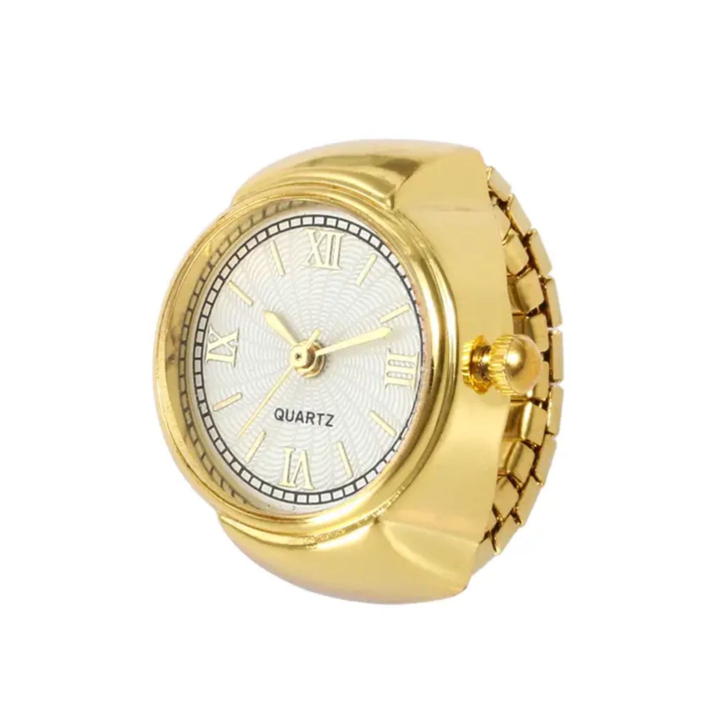 18K Quartz Finger Ring Watch - Gold (Roman Numeral Dial)