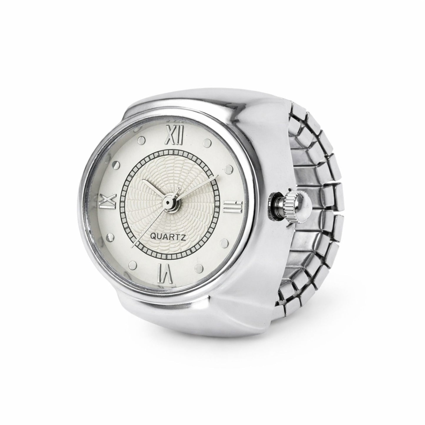 18K Quartz Finger Ring Watch - Silver (Dot & Roman Dial)
