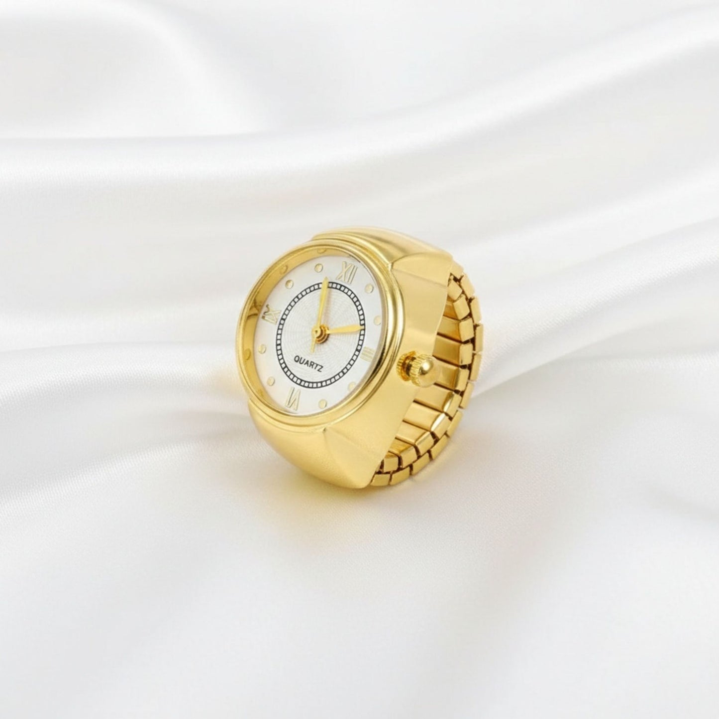 18K Quartz Finger Ring Watch - Gold (Dot & Roman Dial)